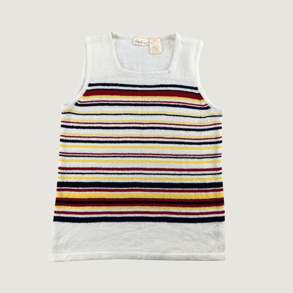 Bobbie Brooks White Multi Striped Knit Sweater Tank Top Square Neck M LAYERING